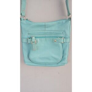 Great‎ American Leather Works Crossbody Purse Handbag Aqua Turquoise Blue GUC